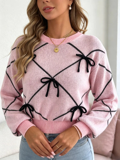 Pull Femme – Manches Lanterne et Nœud à la Taille