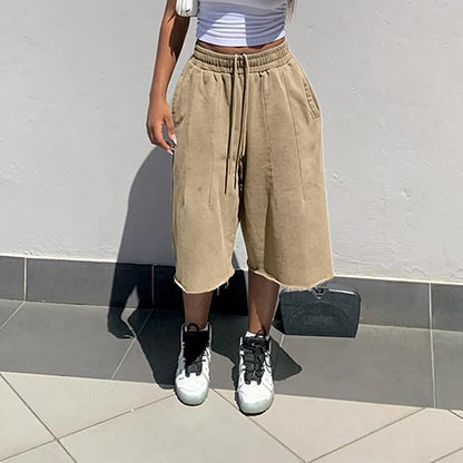 Pantalon large femme taille haute à ourlet effiloché