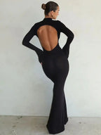 Robe évidée  à dos nu et col montant pour femmes