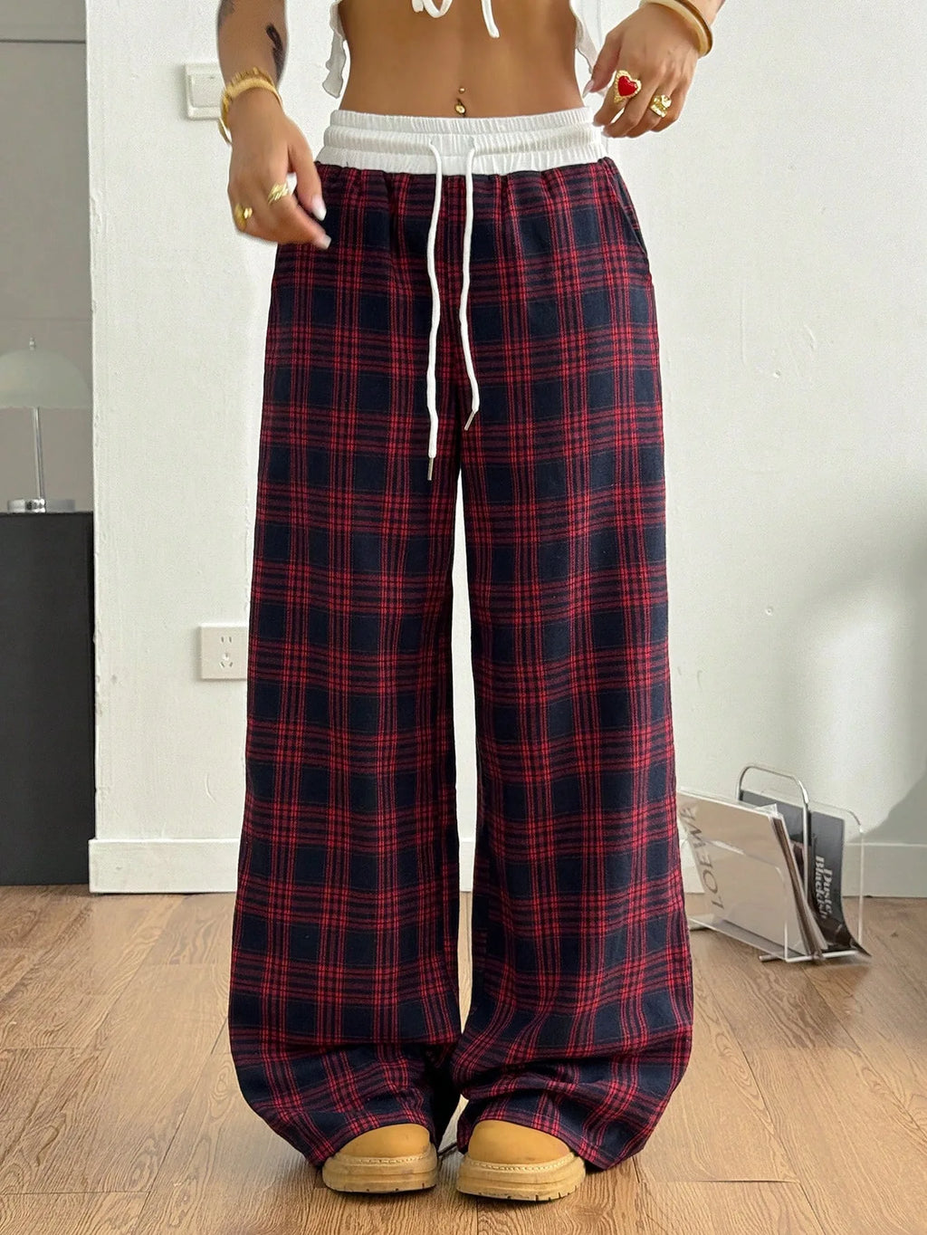 Pantalon Baggy à carreaux décontracté pour femmes