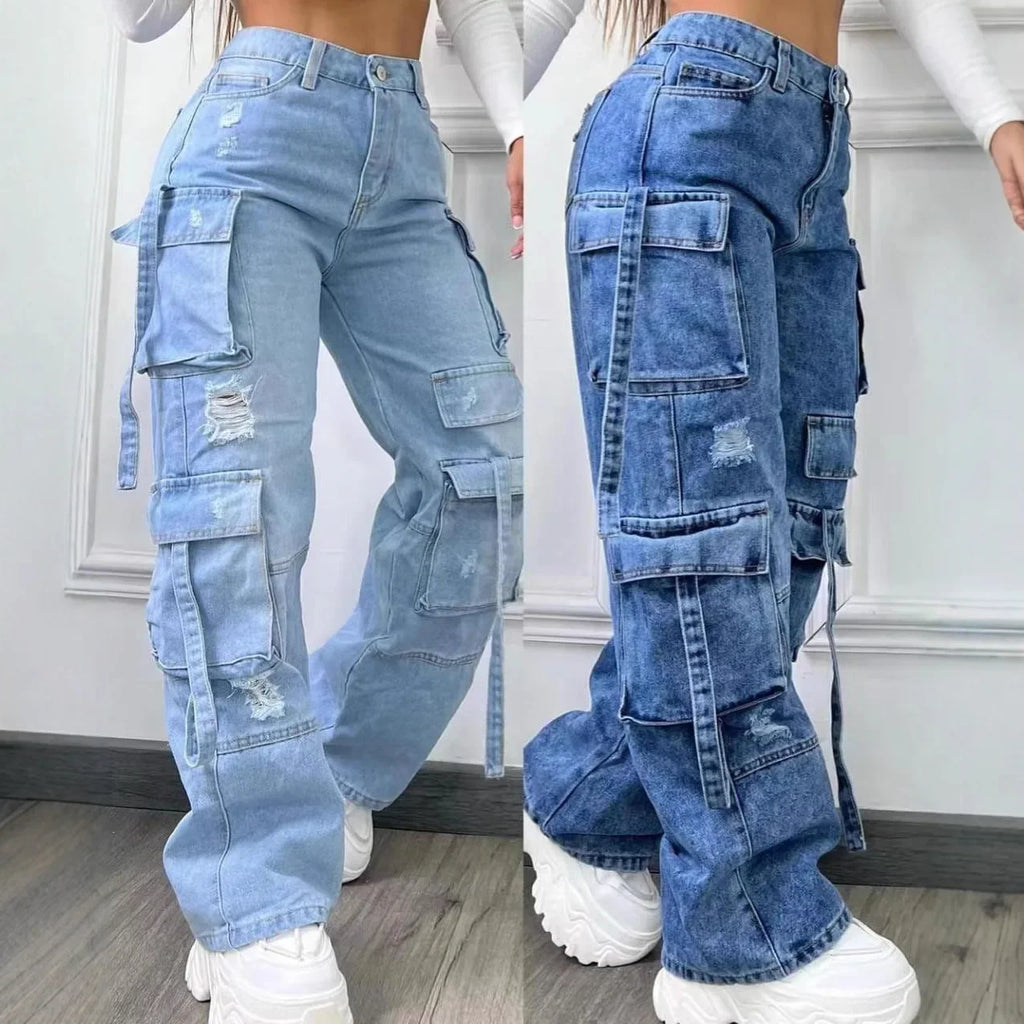 Jean décontracté taille haute pour femmes