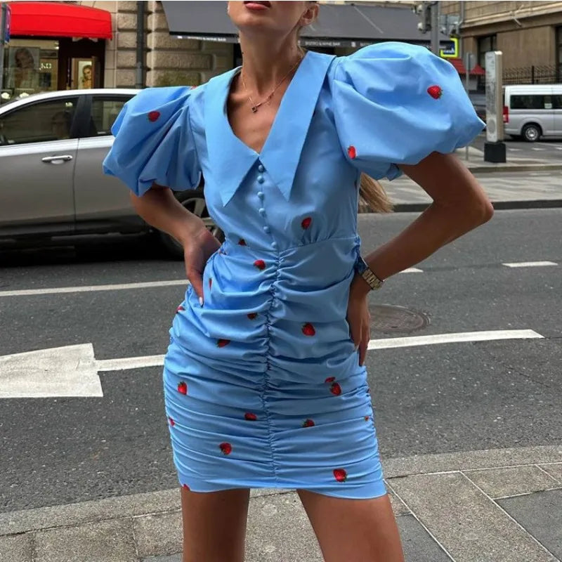 Robe mini à imprimé fraise pour femmes
