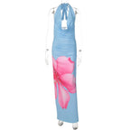 Robe maxi dos nu imprimée à lacets pour femmes