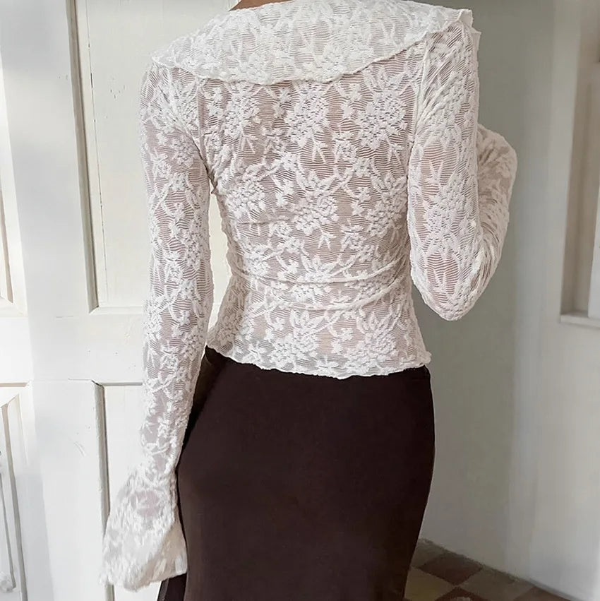 Chemisier en dentelle transparente blanche pour femmes