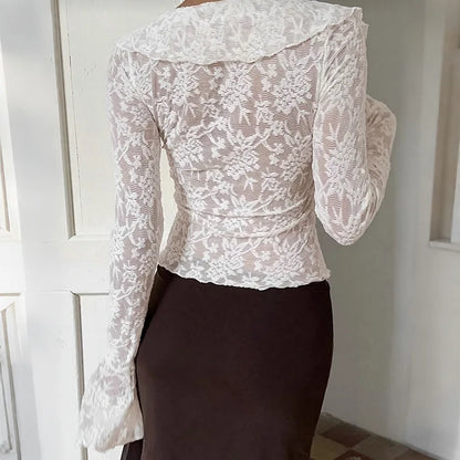 Chemisier Blanc en Dentelle Transparente Femme