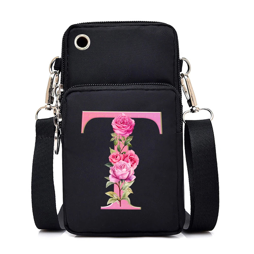 Sac à bandoulière série lettres Sakura rose pour téléphone portable pour femmes