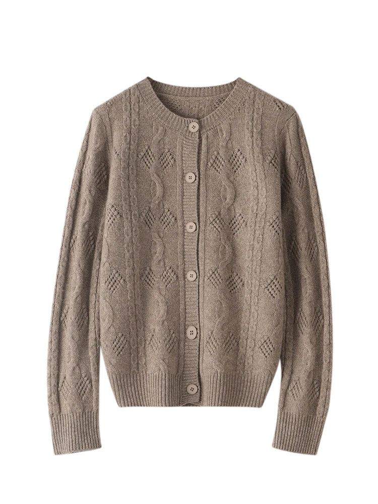 Pull cardigan en cachemire de style vintage creux pour femmes