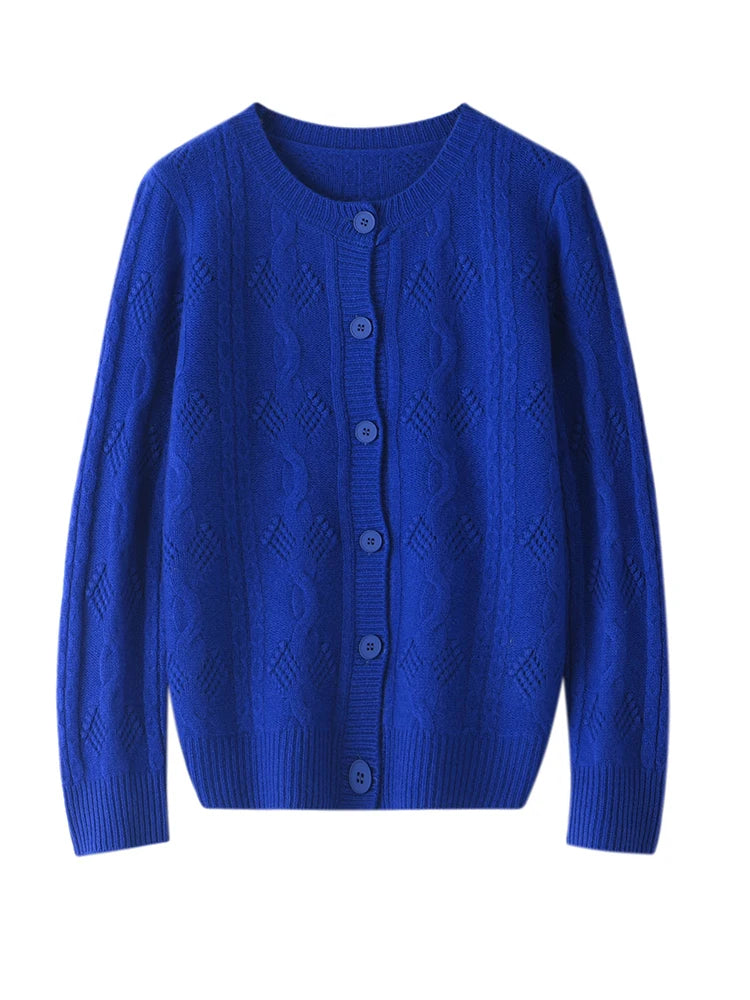 Pull cardigan en cachemire de style vintage creux pour femmes