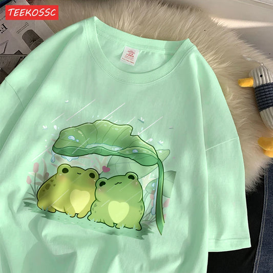 T-Shirt Épais en Coton Femme – Motif Deux Grenouilles