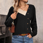Pull décontracté à manches longues et col en V pour femmes