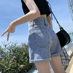 Short en jean denim taille haute pour femmes
