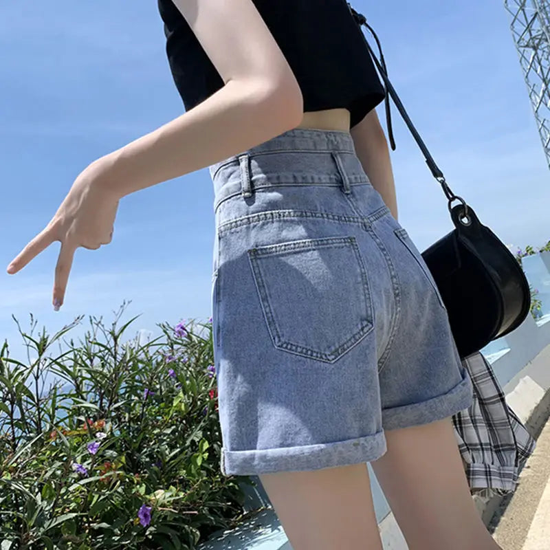 Short en jean denim taille haute pour femmes