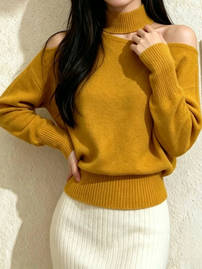 Pull en Maille Femme – Col Bateau et Épaules Dénudées