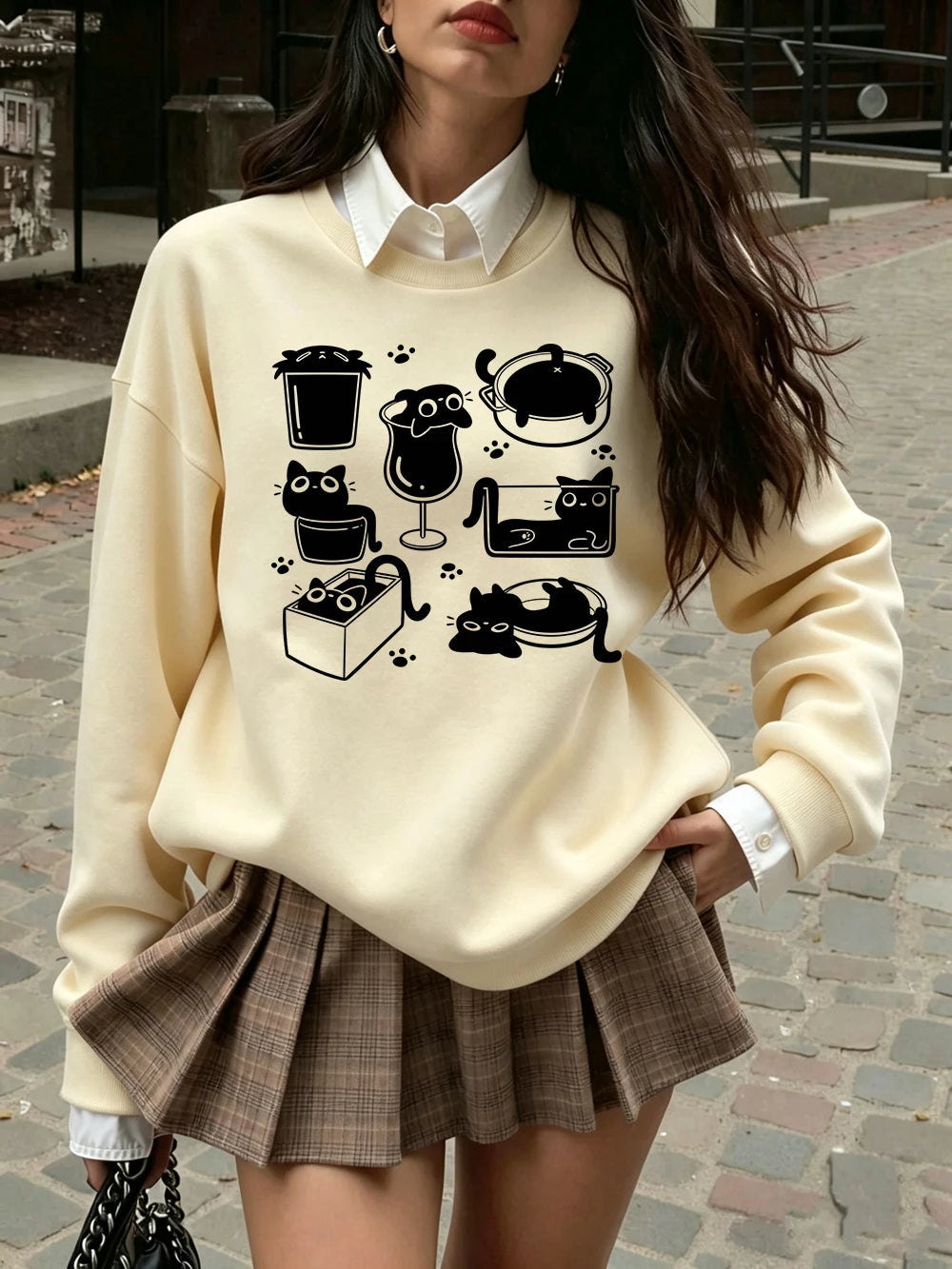 Sweat-shirts à capuche imprimés pattes de chat Art Line pour femmes