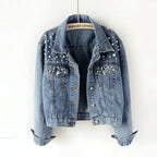 Veste en jean courte et amincissante à perles pour femmes