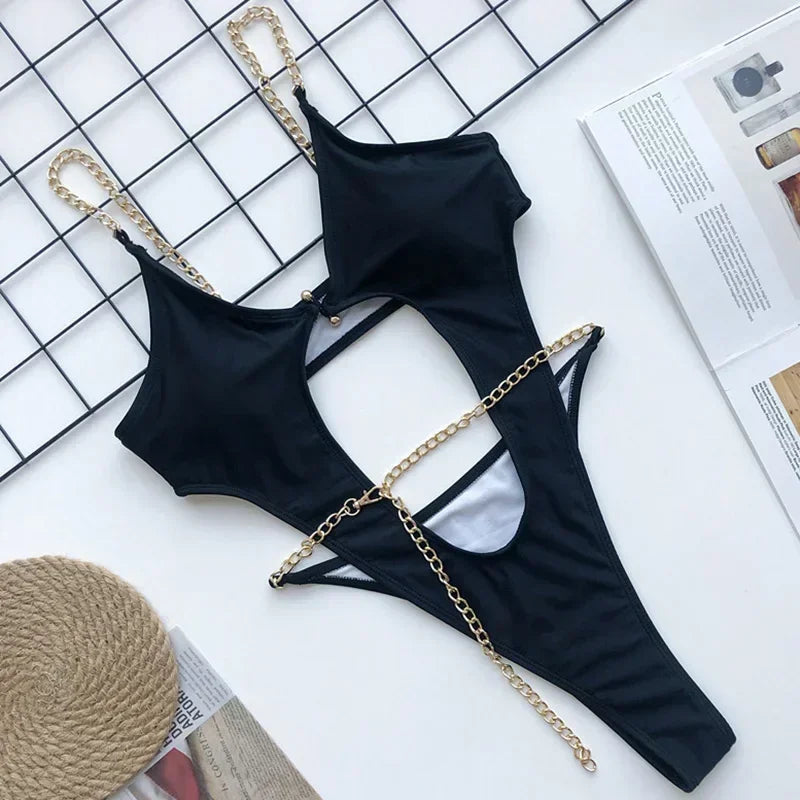Maillot de bain une pièce, sexy, string, coupe haute pour femmes