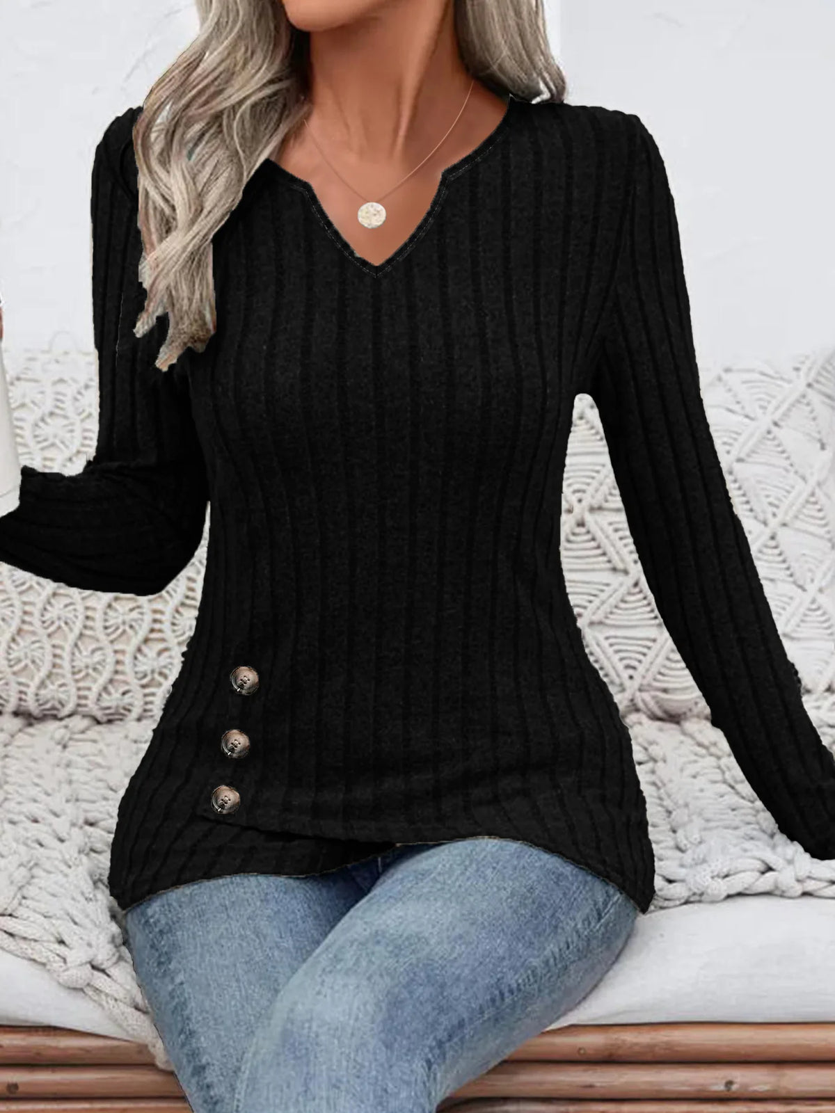 Pull Tricot Femme – Col V et Coupe Décontractée