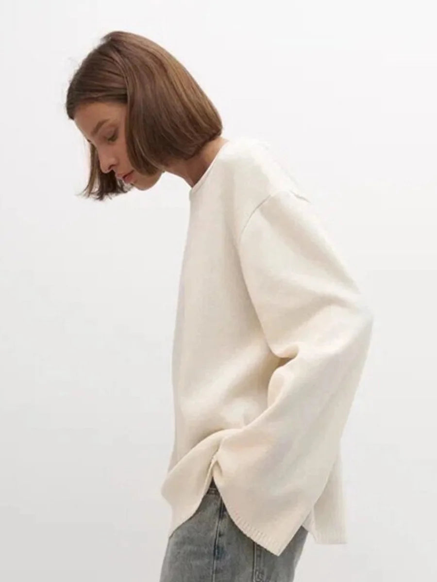 Pull original dos nu à col rond en maille de coton pour femmes