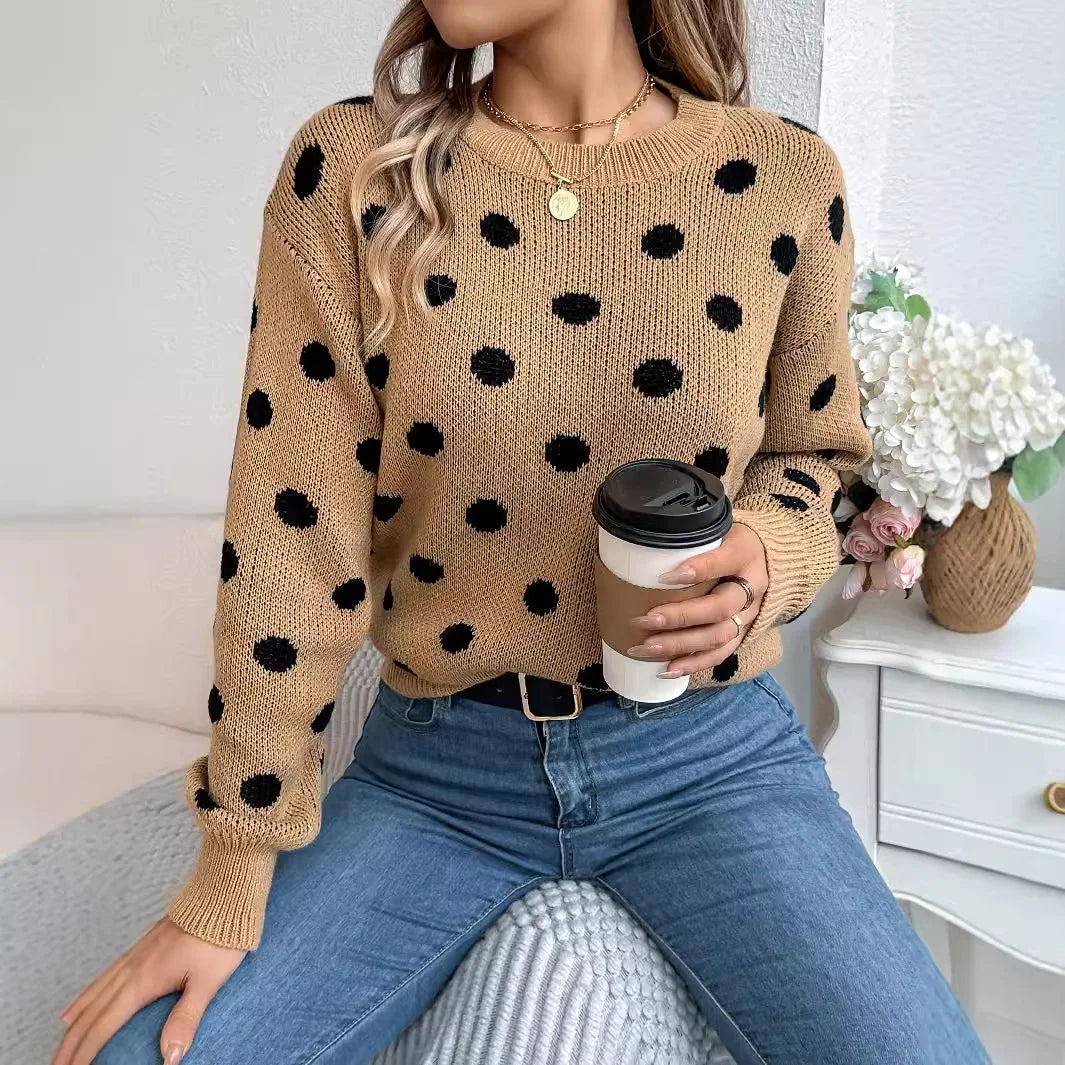 Pull à Pois Femme – Maille et Motifs Contrastés
