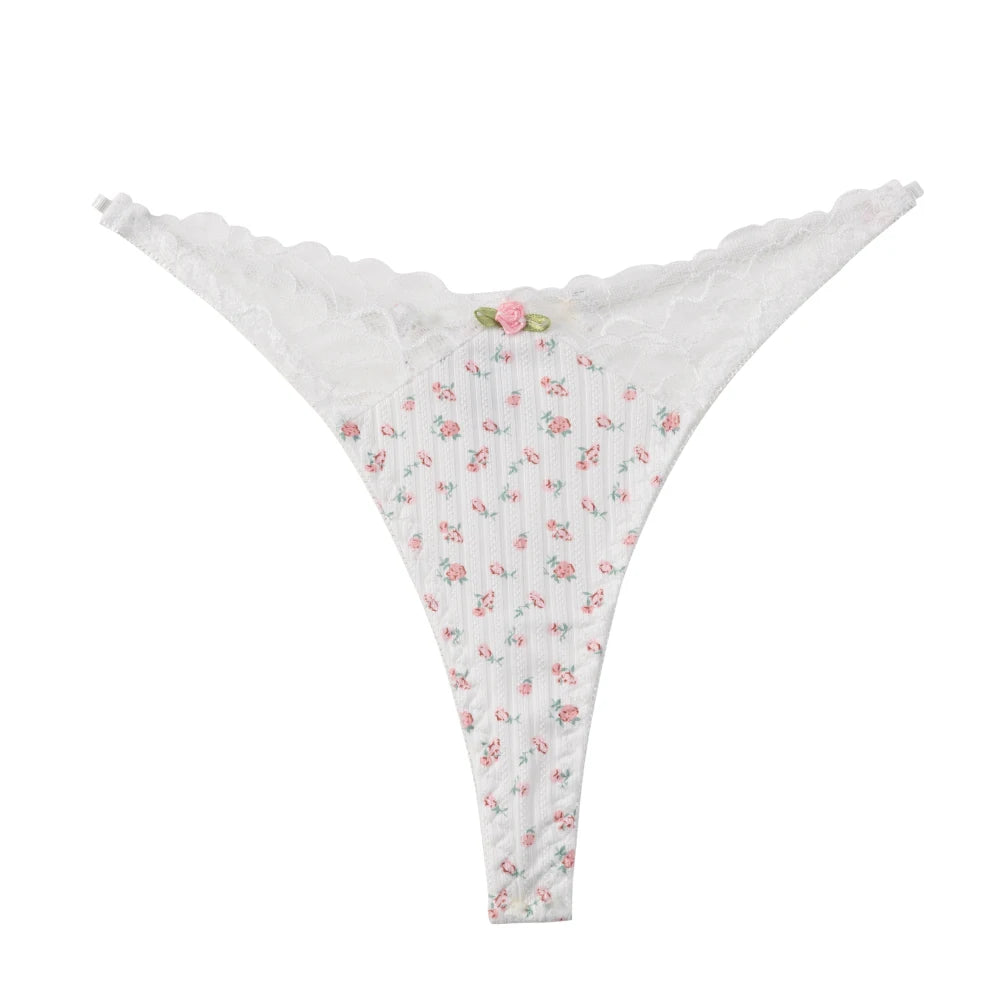 String à imprimé floral, avec nœud en dentelle pour femmes