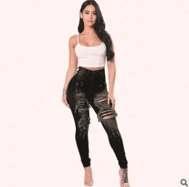 Jean déchiré en denim pour femmes