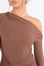 Robe longue sexy à manches longues et paillettes pour femmes