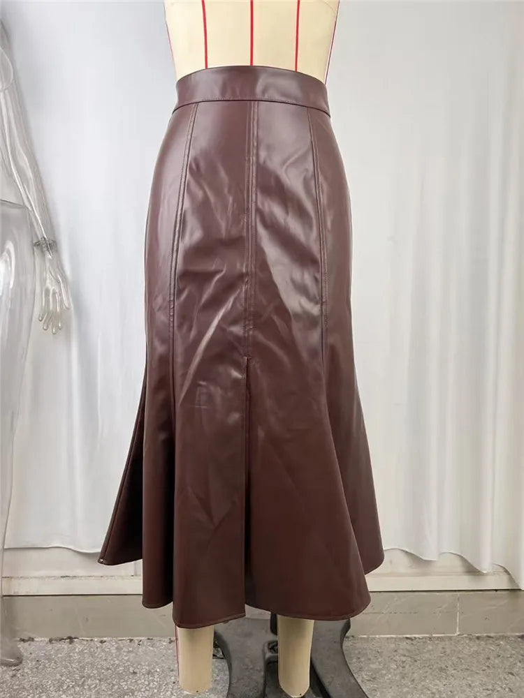 Jupe Midi Femme Effet Cuir à Coupe Sirène