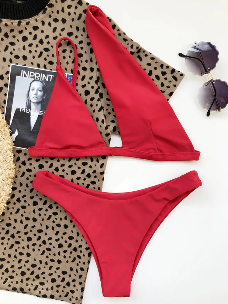Ensemble maillot de bain deux pièces à une épaule pour femmes