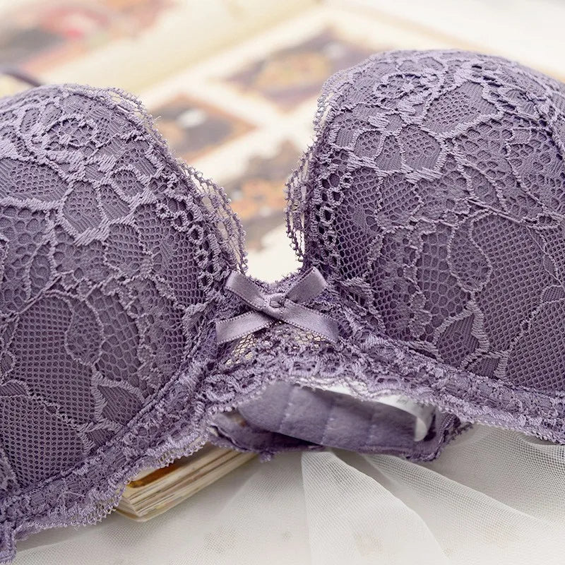 Ensemble soutien-gorge push-up et culotte brodés en dentelle pour femmes