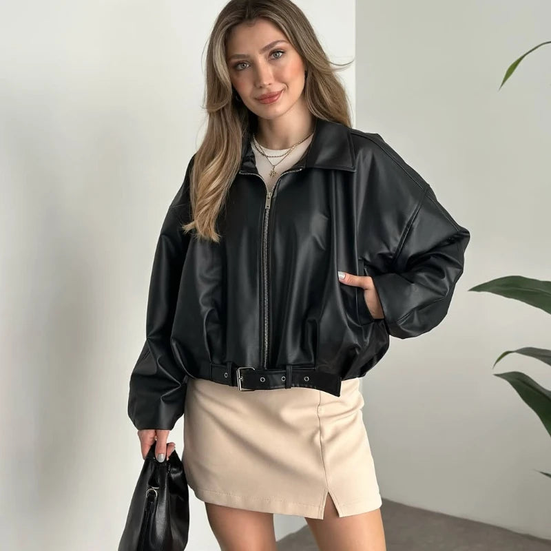 Veste en faux cuir pour femmes