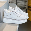 Baskets en cuir véritable compensée et strass pour femmes