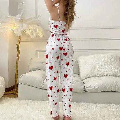 Pyjama Satin Femme – Caraco et Pantalon à Cœurs