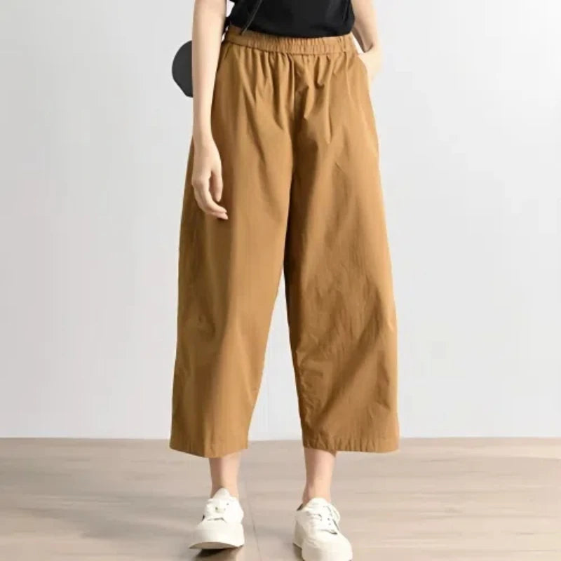 Pantalon cargo taille haute élastique pour femmes