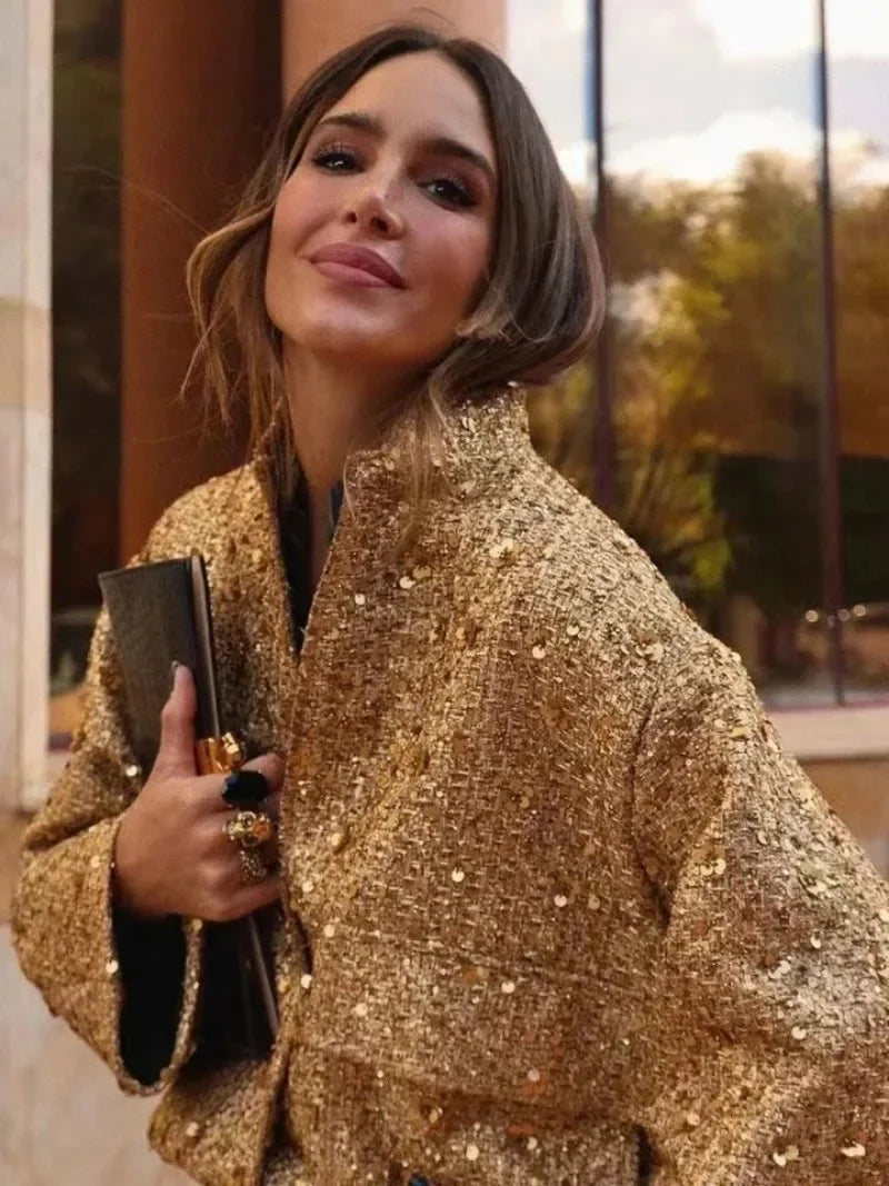 Blouson bombardier à paillettes pour femmes