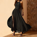 Robe maxi dos nu en dentelle sans manches pour femmes