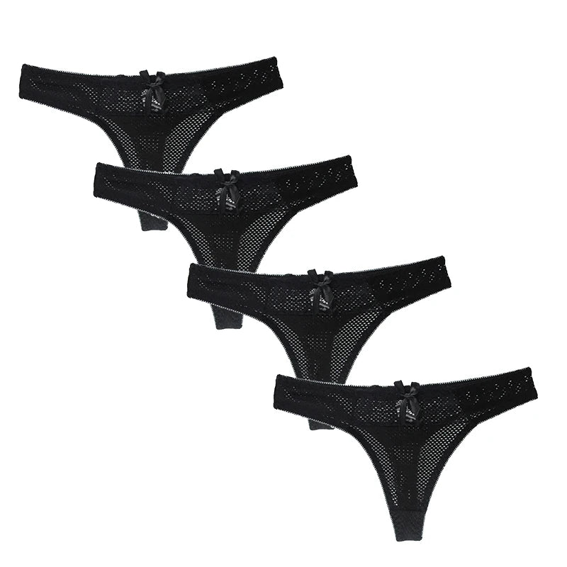 Lot de 4 strings sexy en soie glacée pour femmes