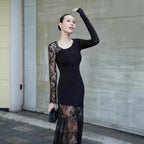 Robe longue sexy en dentelle imprimée pour femmes