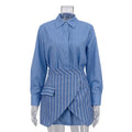 Ensemble deux pièces jupe rayée et chemise à manches longues pour femmes