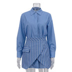 Ensemble deux pièces jupe rayée et chemise à manches longues pour femmes