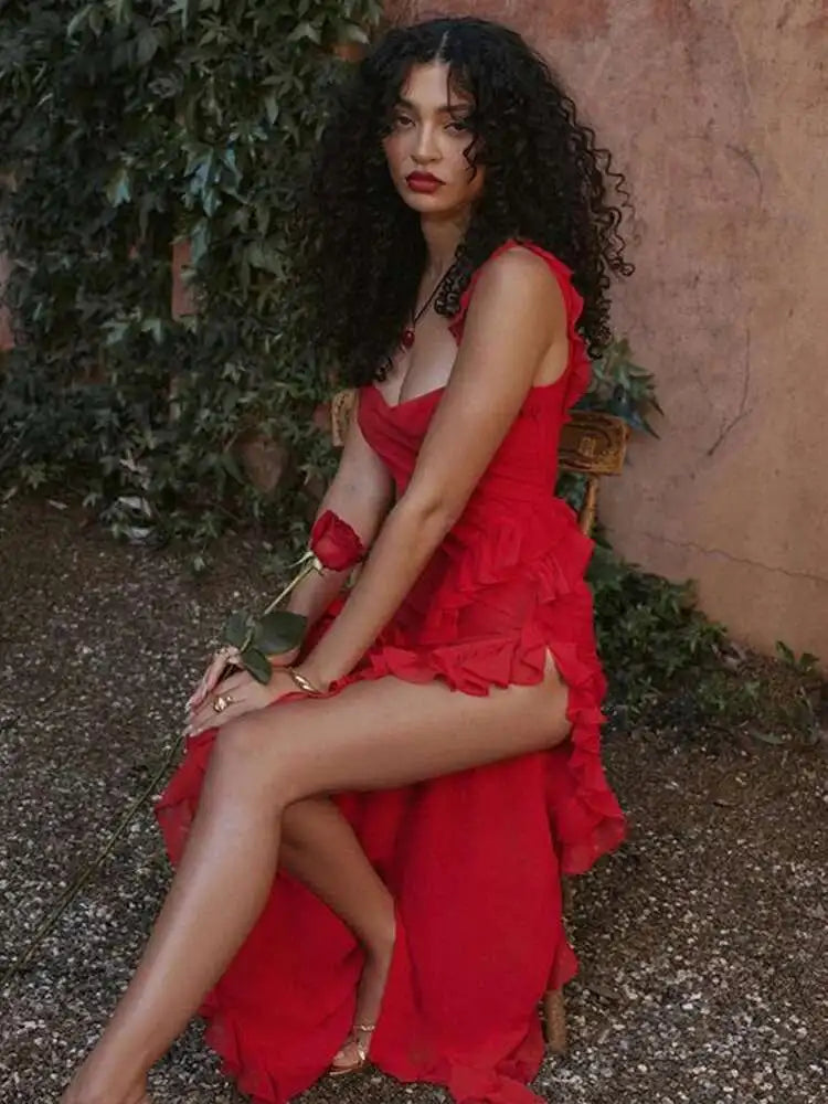 Robe longue maxi élégante à volants pour femmes