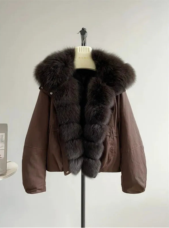 Manteau Court d’Hiver Femme – Col Effet Fourrure