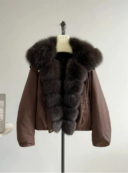 Manteau Court d’Hiver Femme – Col Effet Fourrure