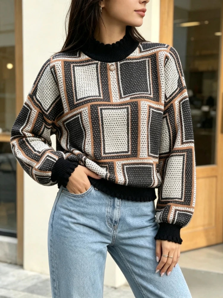 Chemisier Vintage à Carreaux Femme – Col Montant
