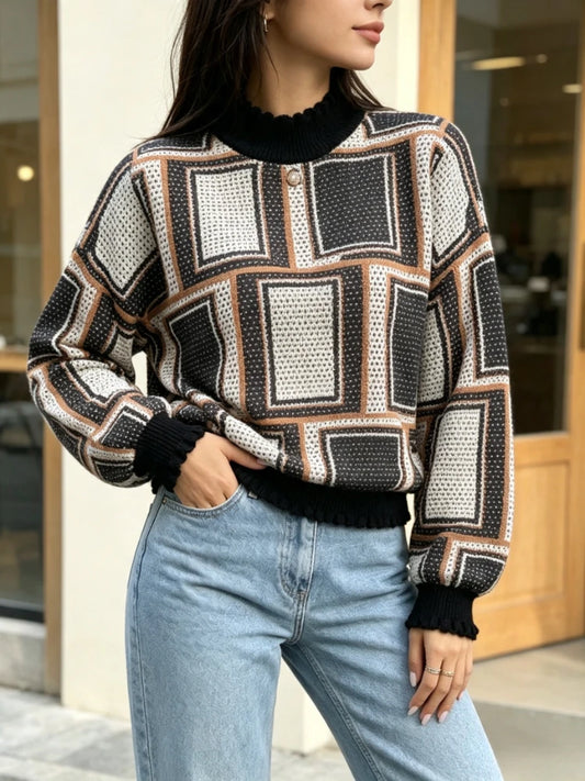 Chemisier Vintage à Carreaux Femme – Col Montant
