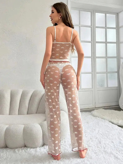 Pyjama Femme à Cerises – Caraco Transparent et Pantalon