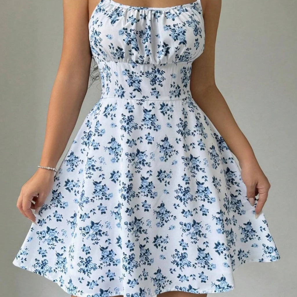 Robe courte à bretelles florale pour femmes