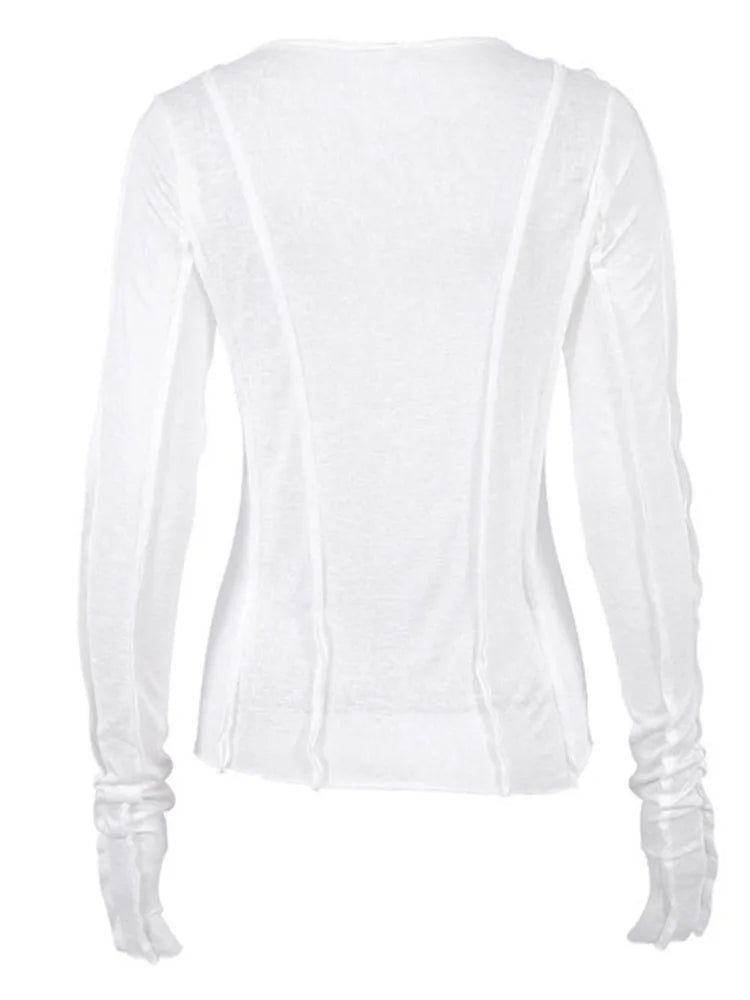T-Shirt à manches longues et col rond pour femmes