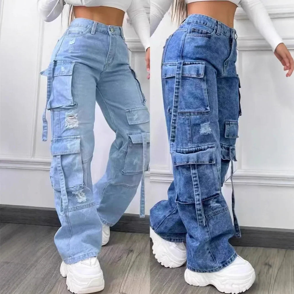 Jean décontracté taille haute pour femmes