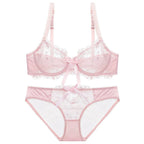 Ensemble de soutien-gorge transparent en dentelle avec nœud ultra-fin et culotte pour femmes