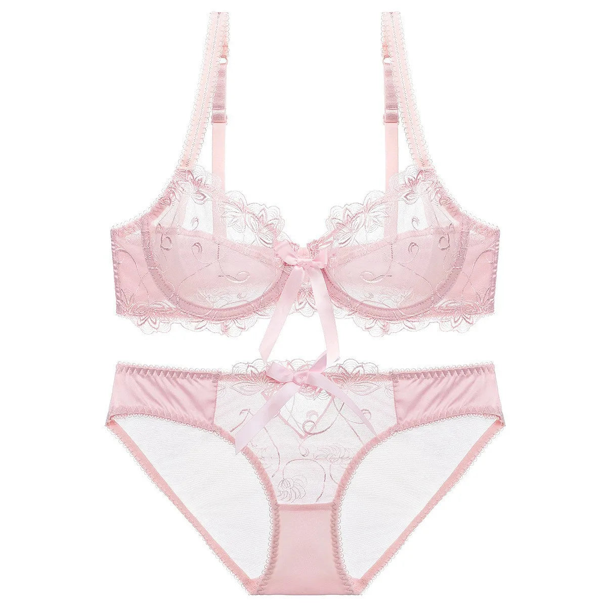 Ensemble de soutien-gorge transparent en dentelle avec nœud ultra-fin et culotte pour femmes